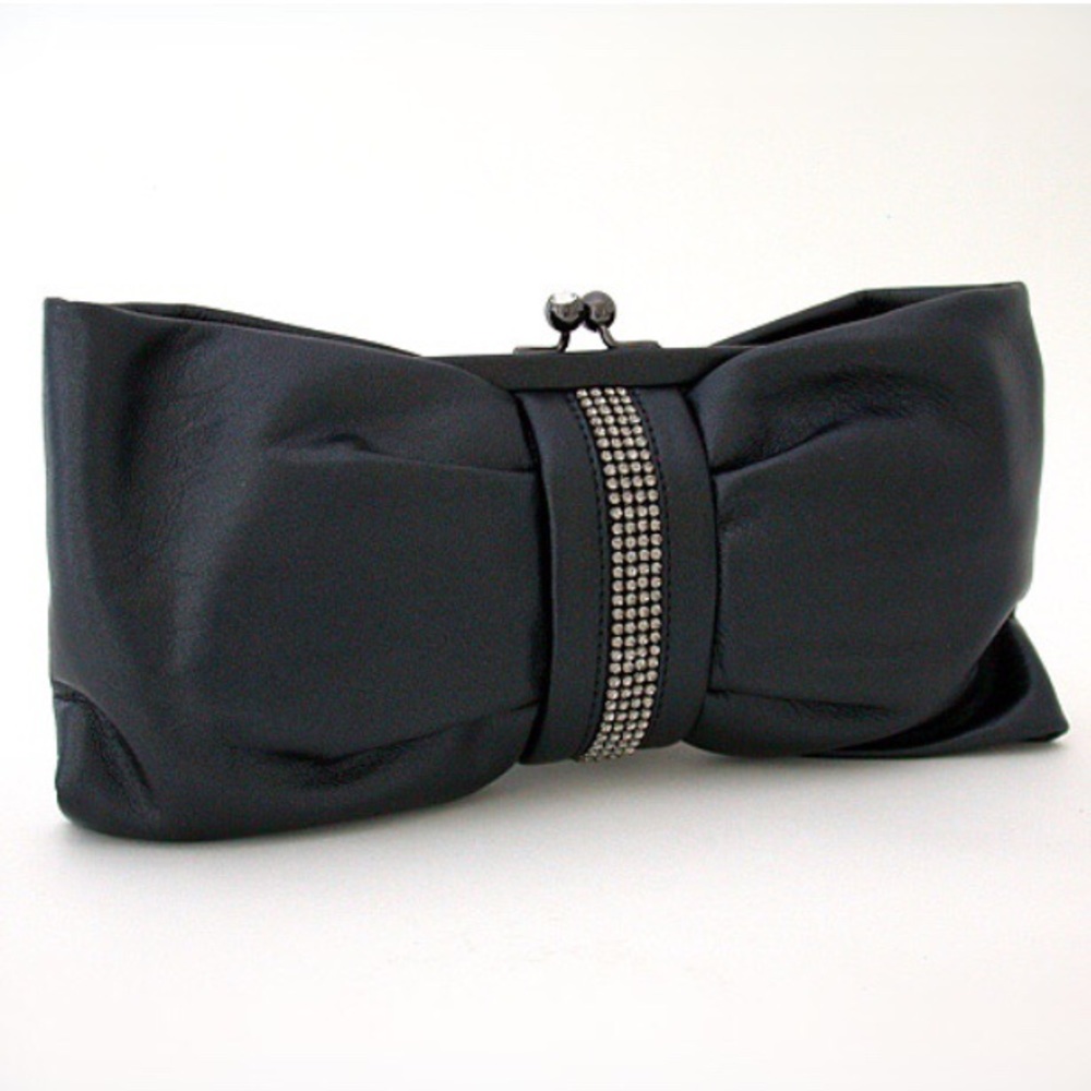 Soft leather metallic clutch, pewter, crystals